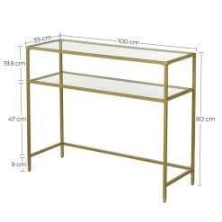 VASAGLE Konsolentisch »LGT025A01«, Beistelltisch mit 2 Ablagen, Hartglas, Metallgestell, für Wohnzimmer, Flur, goldfarben -Vasagleau Geschaft 5be05672 5332 4331 8c48 3e02d54de124