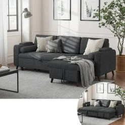 VASAGLE Schlafsofa »LCS801«, Bettsofa mit Stauraum, Ecksofa, mit Becherhalter, einfache Montage, 223 x 142 x 88 cm (L x B x H), modern Dunkelgrau, Hellgrau -Vasagleau Geschaft 622d862a 0695 4e0c adf2 501123f7a810