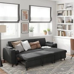 VASAGLE Schlafsofa »LCS801«, Bettsofa mit Stauraum, Ecksofa, mit Becherhalter, einfache Montage, 223 x 142 x 88 cm (L x B x H), modern Dunkelgrau, Hellgrau -Vasagleau Geschaft 628bab29 990d 43ea 9d46 bbdc617041f0