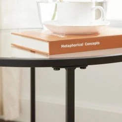 VASAGLE Beistelltisch »LGT20G/020B01«, Beistelltisch rund, kleiner Couchtisch, Glastisch mit Metallgestell, Nachttisch, Sofatisch Gold, Ros&eacute;gold, Schwarz -Vasagleau Geschaft 65d5ef4d 157c 4024 ac4c 26c4c16439a6