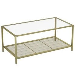 VASAGLE Couchtisch »LGT031A01«, Sofatisch, Beistelltisch, mit Hartglas und engmaschiger Gitterablage, aus Metallgestell, Gold-Transparent -Vasagleau Geschaft 674515fd dfff 4e8a bc7f 6d48b4788562