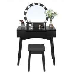 VASAGLE Schminktisch »RDT11WL RDT11BL«, Frisiertisch, Kosmetiktisch, mit Beleuchtung und gepolsterter Hocker Schwarz, Weiß -Vasagleau Geschaft 694b4208 630e 402b 9ea6 f929f1bbf534