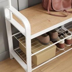 VASAGLE Garderobenständer »HSR40B«, Kleiderständer mit 9 Haken, Schuhregal mit 3 Ablagen und stilvollen Griffen, 183 cm hoch, Industrie-Design Grau, Vintage, Wei&szlig; -Vasagleau Geschaft 6bddf55d 369c 41e7 bc2c 65f1936f46dd