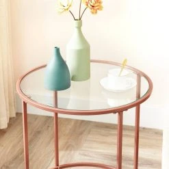 VASAGLE Beistelltisch »LGT20G/020B01«, Beistelltisch rund, kleiner Couchtisch, Glastisch mit Metallgestell, Nachttisch, Sofatisch Gold, Ros&eacute;gold, Schwarz -Vasagleau Geschaft 701446ef 1f42 4a3f a42c 13d412868bfd