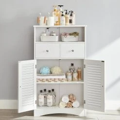 VASAGLE Badkommode »BBC145W01«, Kommode mit 2 Türen, 2 Schubladen, Hoch 108 cm, verstellbare Regalebene, skandinavischer Stil, weiß -Vasagleau Geschaft 707412ee 9b69 415d 8146 cc48b275c7bf