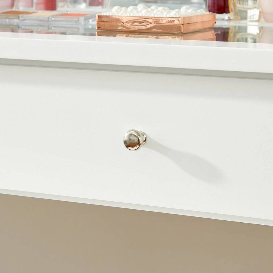 VASAGLE Schminktisch »RDT172W01«, Frisiertisch, mit Hocker und 10 Glühbirnen, transparente Tischplatte aus Hartglas 10 VASAGLE Schminktisch »RDT172W01«, Frisiertisch, mit Hocker und 10 Glühbirnen, transparente Tischplatte aus Hartglas – Bild 8