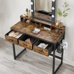 VASAGLE Schminktisch »RVT014A10 RVT014B01«, Frisiertisch, Kosmetiktisch mit Hocker, 10 LED-Glühbirnen, einstellbare Helligkeit Vintagebraun-Schwarz, Weiß-gold -Vasagleau Geschaft 71fb78b9 323d 4112 ab84 8cf64573be03