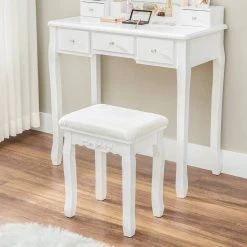 VASAGLE Schminktisch »RDT170W01«, Frisiertisch, Kosmetiktisch, mit gepolsterter Hocker, 10 Glühbirnen, weiß -Vasagleau Geschaft 745f903e b44c 4d80 ad1f 88e76da2a20c