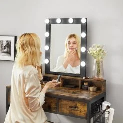 VASAGLE Schminktisch »RVT014A10 RVT014B01«, Frisiertisch, Kosmetiktisch mit Hocker, 10 LED-Glühbirnen, einstellbare Helligkeit Vintagebraun-Schwarz, Weiß-gold -Vasagleau Geschaft 75b540a3 16bc 4ef9 9e01 d98e60869cab