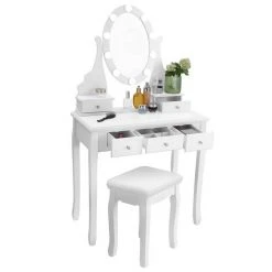 VASAGLE Schminktisch »RDT09WL«, Frisiertisch, Kosmetiktisch mit Beleuchtung, mit Spiegel und Hocker, 5 Schubladen -Vasagleau Geschaft 75bd257c 59f7 4a81 ab22 12b8056d9aa2