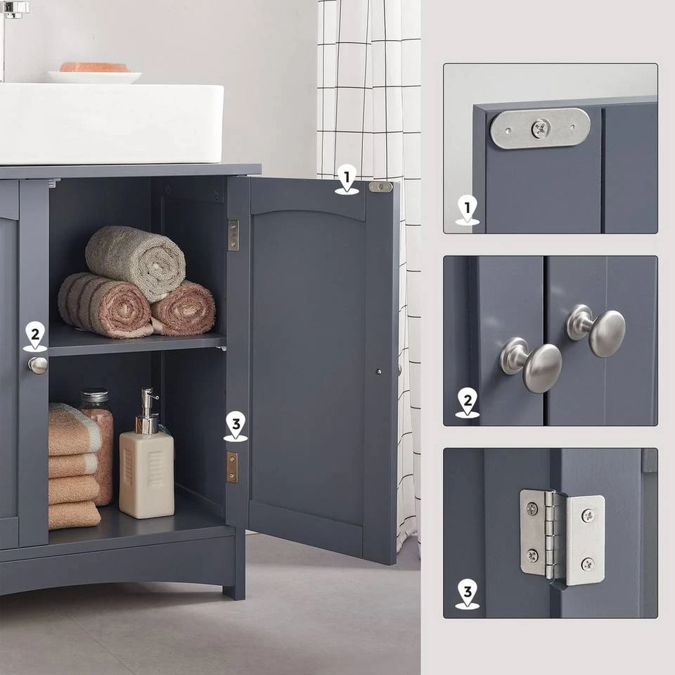 VASAGLE Waschbeckenunterschrank »BBC01WT BBC001G01« Unterschrank, 60 x 60 x 30 cm, Landhausstil Grau, Weiß 15 VASAGLE Waschbeckenunterschrank »BBC01WT BBC001G01« Unterschrank, 60 x 60 x 30 cm, Landhausstil Grau, Weiß – Bild 14