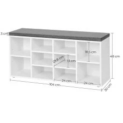 VASAGLE Schuhbank »LHS10«, Schuhregal, Sitzbank, 10 Fächer, mit Polsterung, multifunktional, 104 x 30 x 48 cm Natur, Vintage, Weiß -Vasagleau Geschaft 7b0b98dc 7d2d 4369 9d0c f0ccede955ad