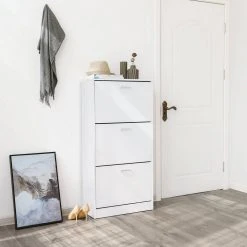 VASAGLE Schuhschrank »LBC03« Schuhregal mit 3 Klappen und Ebenen, perfekt für schmale Flure, 60 x 24 x 120 cm (L x B x H) Eichenfarben, Vintage, Wei&szlig; -Vasagleau Geschaft 7b5817ca e71c 4da4 b743 d19edf3fc1e4