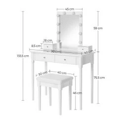 VASAGLE Schminktisch »RDT172W01«, Frisiertisch, mit Hocker und 10 Glühbirnen, transparente Tischplatte aus Hartglas 21 VASAGLE Schminktisch »RDT172W01«, Frisiertisch, mit Hocker und 10 Glühbirnen, transparente Tischplatte aus Hartglas -Vasagleau Geschaft 7f594579 69e4 499f 8ee0 9775436fd244