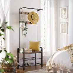 VASAGLE Garderobenständer »HSR40B«, Kleiderständer mit 9 Haken, Schuhregal mit 3 Ablagen und stilvollen Griffen, 183 cm hoch, Industrie-Design Grau, Vintage, Wei&szlig; -Vasagleau Geschaft 80c8572e 5792 479d b0a2 8230e7c81e3d