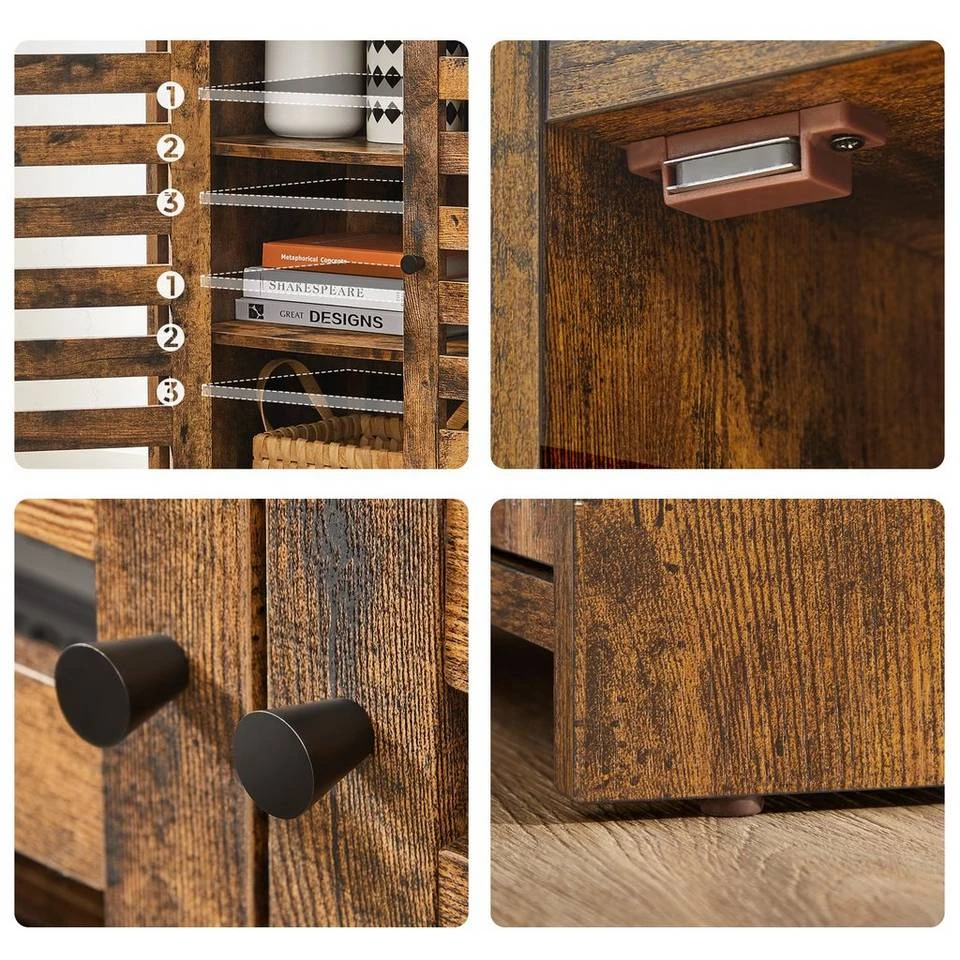 VASAGLE Kommode »LBF004X01«, Sideboard, Küchenschrank mit 2 Lamellentüren, freistehend, 100 x 35 x 75 cm, vintagebraun 9 VASAGLE Kommode »LBF004X01«, Sideboard, Küchenschrank mit 2 Lamellentüren, freistehend, 100 x 35 x 75 cm, vintagebraun – Bild 7