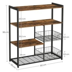 VASAGLE Standregal »KKS96X«, Metallregal aus Holz, Küche, mit Haken, 2 Metallkörben und Gitterfach, 80 x 35 x 95 cm, vintage -Vasagleau Geschaft 84e0861b ec60 4757 8509 596af070563c