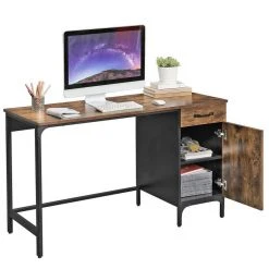 VASAGLE Schreibtisch »LWD51X«, Computertisch, Bürotisch mit Schublade und Schrank, vintage