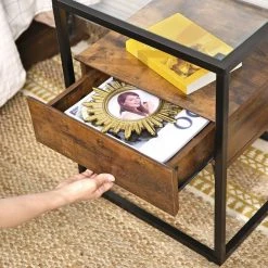 VASAGLE Nachtkonsole »LET04BX«, Nachttisch, Beistelltisch, Glastisch mit Schublade, vintage -Vasagleau Geschaft 89341706 d1b9 4a9f 8865 5f636d92ec95