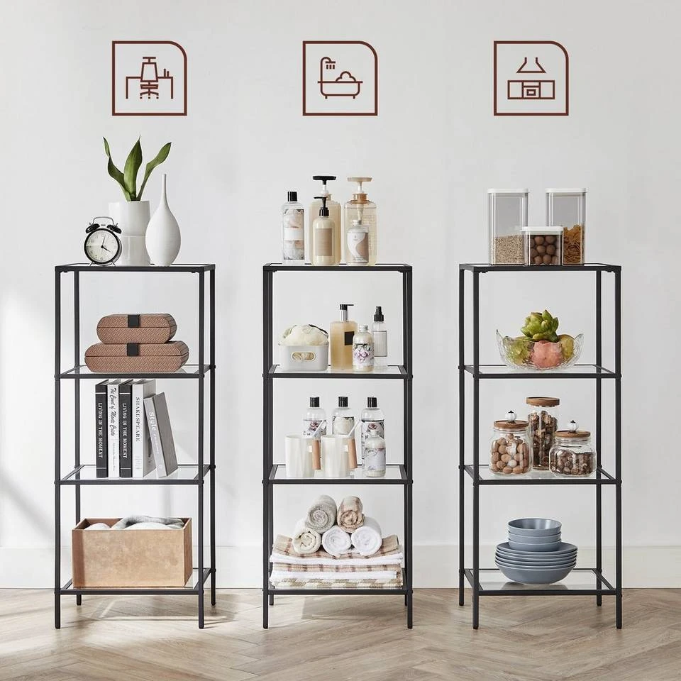 VASAGLE Standregal »LGT28G LGT028B61«, Badezimmerregal, Küchenregal, Flurregal, stabil, einfacher Aufbau, Wohnzimmer, Schlafzimmer Goldfarben, Schwarz 15 VASAGLE Standregal »LGT28G LGT028B61«, Badezimmerregal, Küchenregal, Flurregal, stabil, einfacher Aufbau, Wohnzimmer, Schlafzimmer Goldfarben, Schwarz – Bild 13