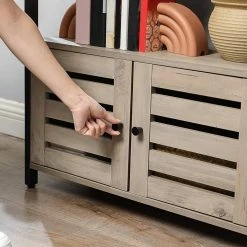 VASAGLE Bücherregal »LSC75«, Bücherschrank mit 3 Ablagen, 2 Lamellentüren, 70 x 30 x 121,5 cm Grau, Vintage -Vasagleau Geschaft 89c54251 8c7b 405a a691 189152ce081f