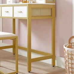 VASAGLE Schminktisch »RVT006A10/B01«, Frisiertisch, Kosmetiktisch, mit Hocker, mit ovalem Spiegel und 5 Schubladen Vintagebraun-Schwarz, Wei&szlig;-goldfarben -Vasagleau Geschaft 8f6840b4 406a 4024 8b2f ce6417fa5e58