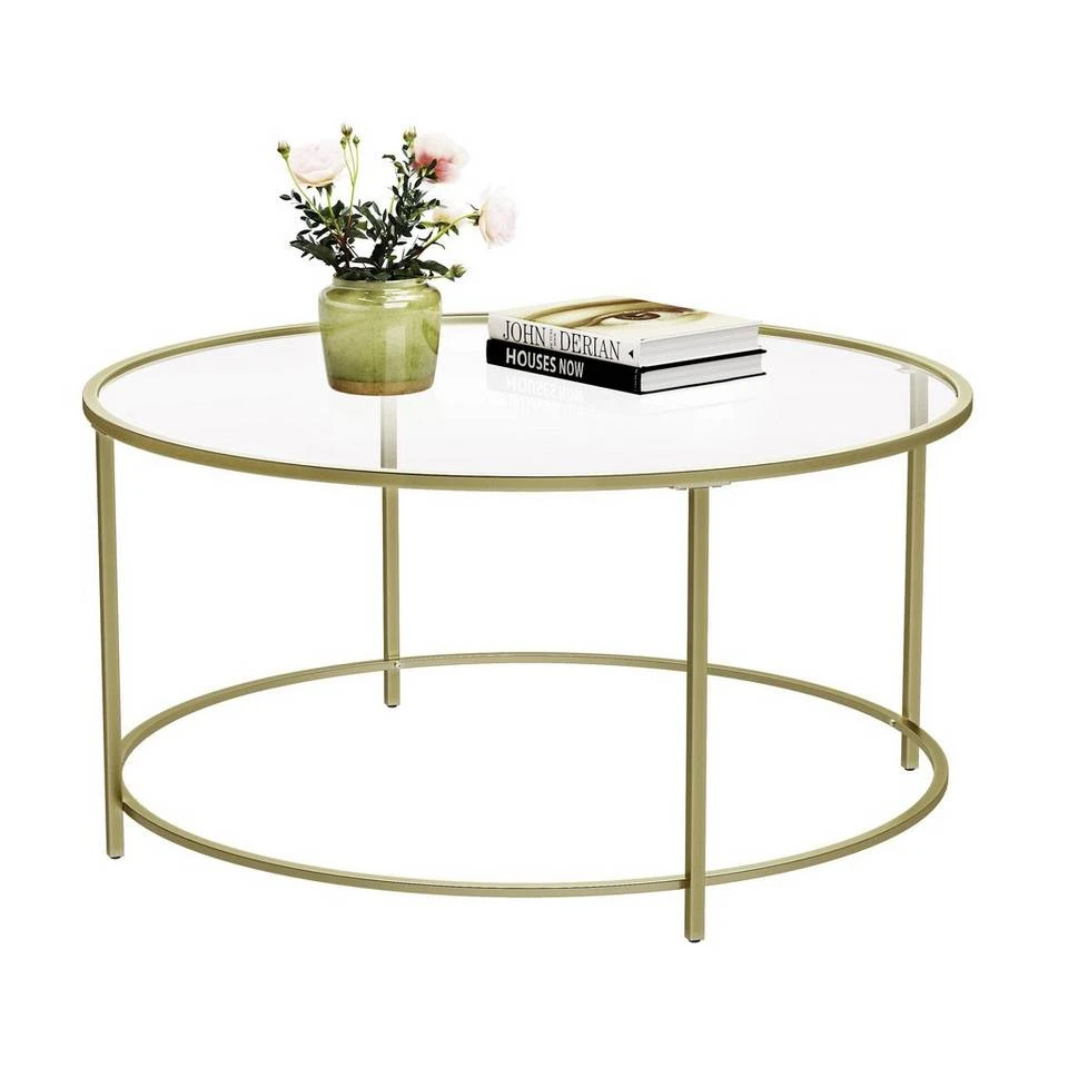VASAGLE Couchtisch »LGT21G«, Beistelltisch, Glastisch, Sofatisch mit Metallgestell, Hartglas, Ø 84 cm, rund, stabil Gold, Schwarz 3 VASAGLE Couchtisch »LGT21G«, Beistelltisch, Glastisch, Sofatisch mit Metallgestell, Hartglas, Ø 84 cm, rund, stabil Gold, Schwarz