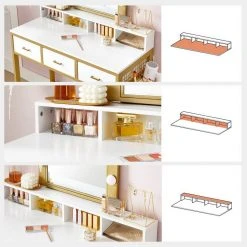 VASAGLE Schminktisch »RVT014A10 RVT014B01«, Frisiertisch, Kosmetiktisch mit Hocker, 10 LED-Glühbirnen, einstellbare Helligkeit Vintagebraun-Schwarz, Weiß-gold -Vasagleau Geschaft 90892059 919b 458f 86e3 8092b93aca43