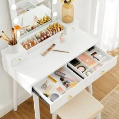 VASAGLE Schminktisch »RDT173W01«, Frisiertisch,Kosmetiktisch mit 10 Glühbirnen und gepolsterter Hocker, Massivholzbeinen -Vasagleau Geschaft 90bb5988 d02d 40e2 9693 ec54aa5e4c4d