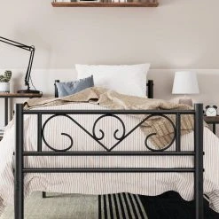 VASAGLE Metallbett »RMB061 RMB063«, Einzelbett, Doppelbett, mit Lattenrost und Bettgestell, für kleine Räume, Gästebett Schwarz, Weiß -Vasagleau Geschaft 9121c19e 5657 459e becb 5057e0415437