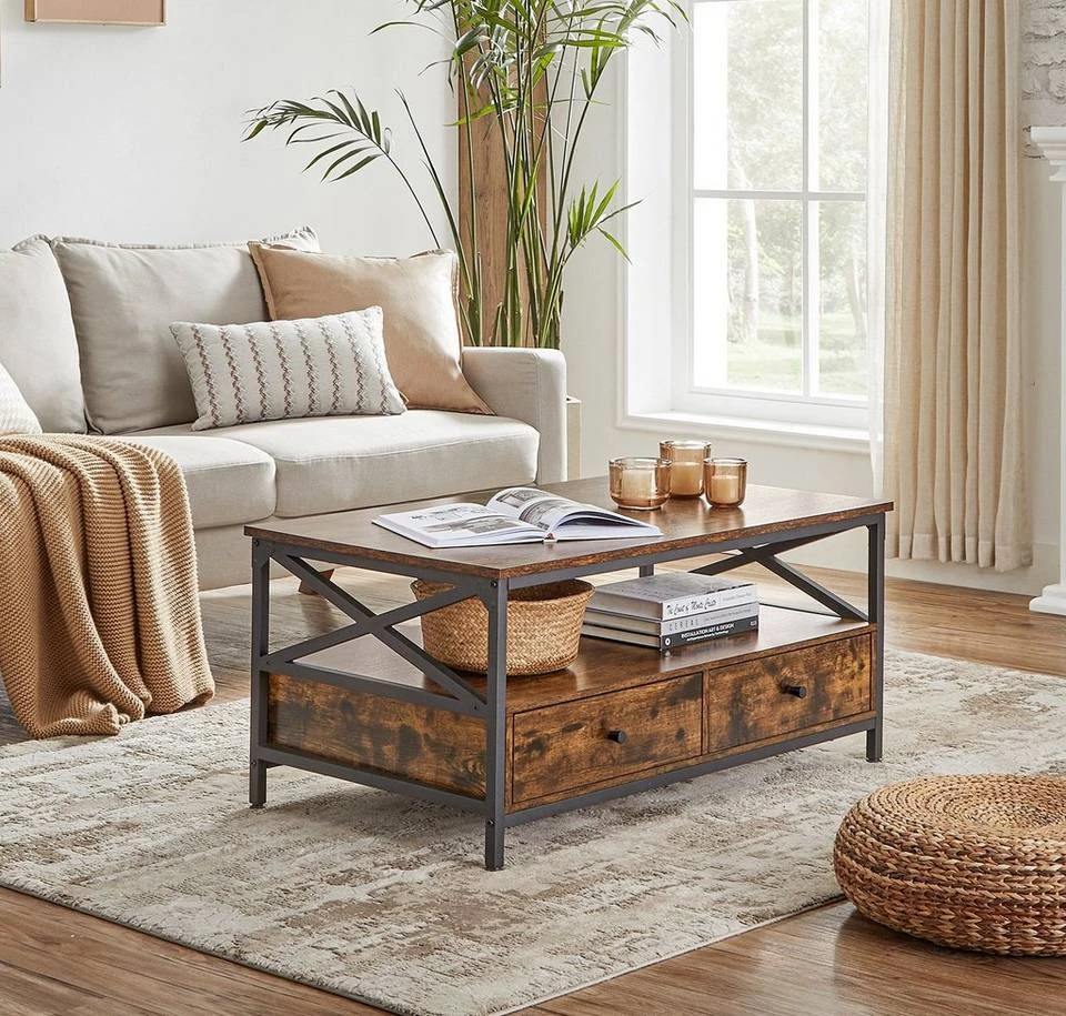 VASAGLE Couchtisch »LCT201B01«, Wohnzimmertisch, Sofatisch, mit Schubladen, X-förmige Streben, vintage 3 VASAGLE Couchtisch »LCT201B01«, Wohnzimmertisch, Sofatisch, mit Schubladen, X-förmige Streben, vintage