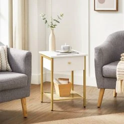 VASAGLE Nachttisch »LET512A10«, Beistelltisch, mit Schublade und Gitterablage, modern, weiß-goldfarben 13 VASAGLE Nachttisch »LET512A10«, Beistelltisch, mit Schublade und Gitterablage, modern, weiß-goldfarben -Vasagleau Geschaft 930f33ba 8595 47e6 a2f2 28bc6cfbe8a9