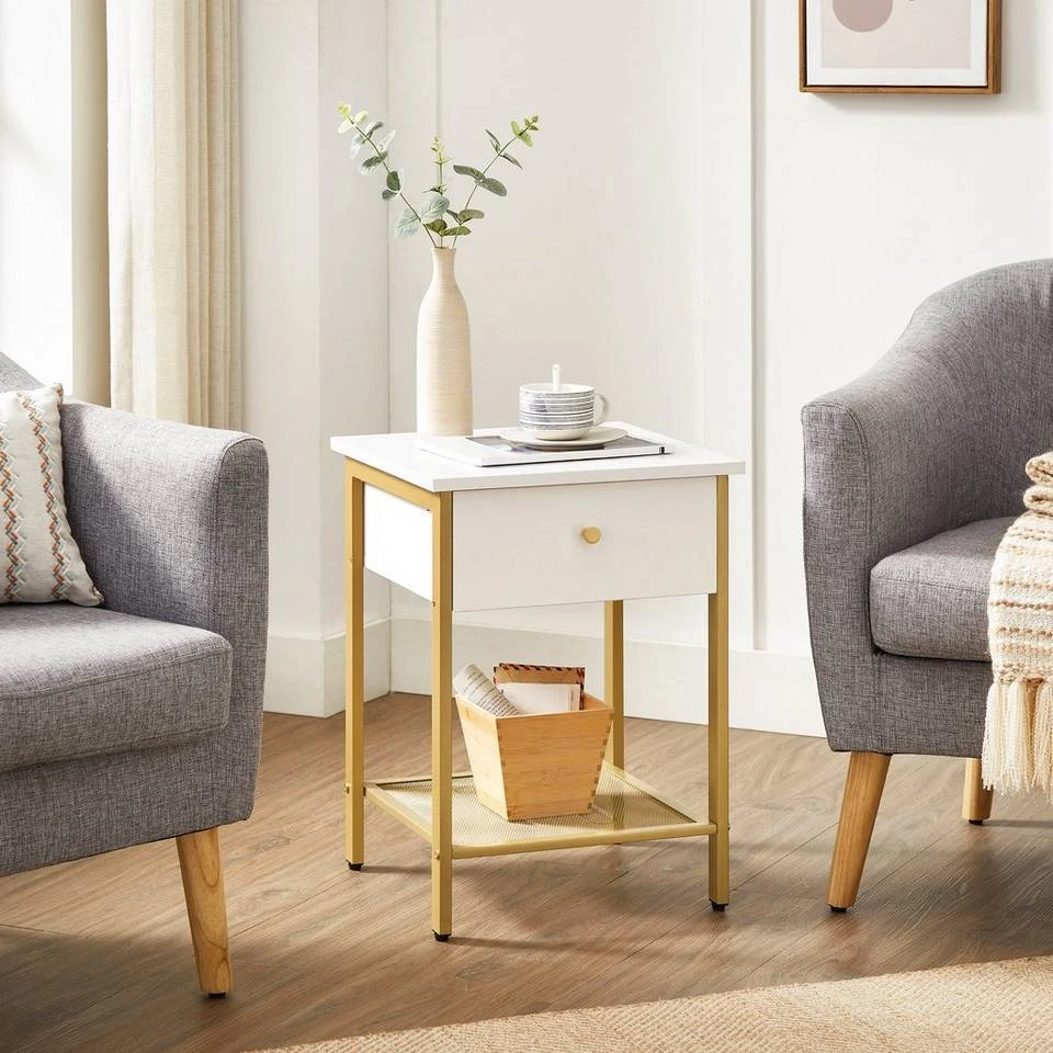 VASAGLE Nachttisch »LET512A10«, Beistelltisch, mit Schublade und Gitterablage, modern, weiß-goldfarben 6 VASAGLE Nachttisch »LET512A10«, Beistelltisch, mit Schublade und Gitterablage, modern, weiß-goldfarben – Bild 4