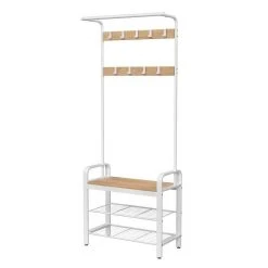 VASAGLE Garderobenständer »HSR40B«, Kleiderständer mit 9 Haken, Schuhregal mit 3 Ablagen und stilvollen Griffen, 183 cm hoch, Industrie-Design Grau, Vintage, Wei&szlig; -Vasagleau Geschaft 94b23242 11a4 45d0 8af5 2e732837af74