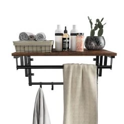 VASAGLE Wandgarderobe »LCR12BX LCR11BX«, Wandregal mit 5 Haken und Ablage, vintage -Vasagleau Geschaft 974e54a5 b8da 47a3 9874 b30a0d754662