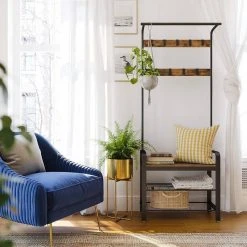 VASAGLE Garderobenständer »HSR40B«, Kleiderständer mit 9 Haken, Schuhregal mit 3 Ablagen und stilvollen Griffen, 183 cm hoch, Industrie-Design Grau, Vintage, Wei&szlig; -Vasagleau Geschaft 97bdd86f 2c6e 49e3 afff 912414414a1e