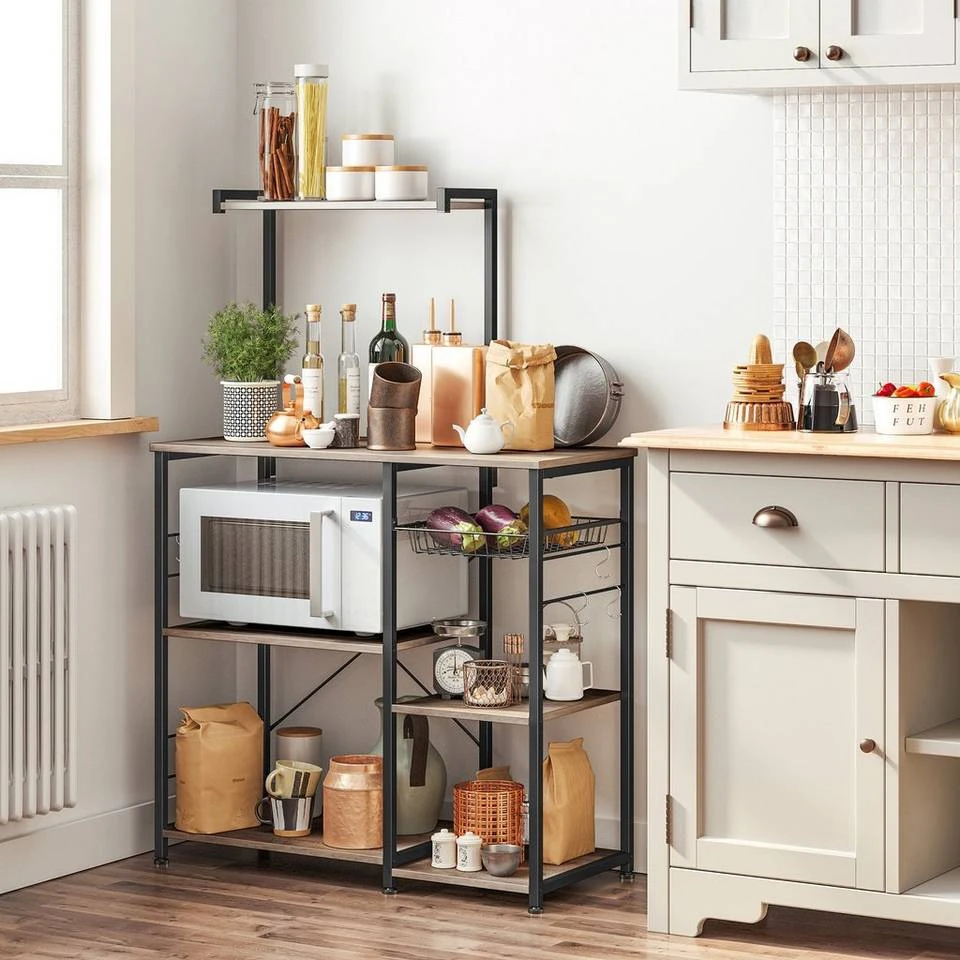 VASAGLE Standregal »KKS035/35«, Küchenregal mit Metallkorb, 6 S-Haken und Regalablagen, 90 x 40 x 132 cm, Industrie-Design Haselnussbraun-schwarz, Greige-schwarz, Vintage 23 VASAGLE Standregal »KKS035/35«, Küchenregal mit Metallkorb, 6 S-Haken und Regalablagen, 90 x 40 x 132 cm, Industrie-Design Haselnussbraun-schwarz, Greige-schwarz, Vintage – Bild 21
