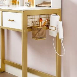 VASAGLE Schminktisch »RVT014A10 RVT014B01«, Frisiertisch, Kosmetiktisch mit Hocker, 10 LED-Glühbirnen, einstellbare Helligkeit Vintagebraun-Schwarz, Weiß-gold -Vasagleau Geschaft 98c32175 3602 4d98 9a73 0afb1bfad8eb