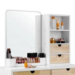 VASAGLE Schminktisch »RDT32K«, Frisiertisch, Kosmetiktisch mit Hocker, 4 Schubladen, weiß-naturfarben 12 VASAGLE Schminktisch »RDT32K«, Frisiertisch, Kosmetiktisch mit Hocker, 4 Schubladen, weiß-naturfarben -Vasagleau Geschaft 9b13dbc2 fa1e 4d12 a60d aed3a58f19a7