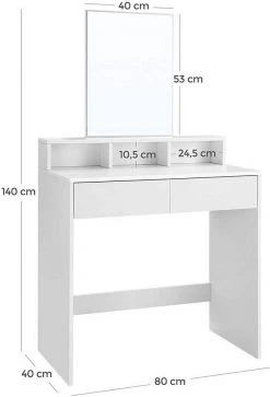 VASAGLE Schminktisch »RDT113W01«, Frisiertisch,Kosmetiktisch mit Spiegel und 2 Schubladen,weiß -Vasagleau Geschaft 9b9594e7 153b 45f7 b669 50df796ab3a6