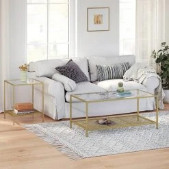 VASAGLE Beistelltisch »LGT030W01 LGT030A01«, Couchtisch mit 2 Ebenen, aus Hartglas, Gold-Transparent -Vasagleau Geschaft 9bb147bb e6d9 446e 8550 ca76a3aac751