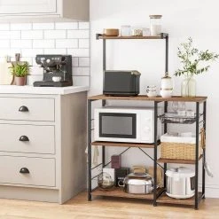 VASAGLE Standregal »KKS035/35«, Küchenregal mit Metallkorb, 6 S-Haken und Regalablagen, 90 x 40 x 132 cm, Industrie-Design Haselnussbraun-schwarz, Greige-schwarz, Vintage