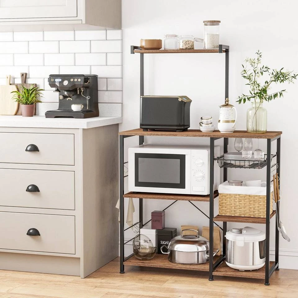VASAGLE Standregal »KKS035/35«, Küchenregal mit Metallkorb, 6 S-Haken und Regalablagen, 90 x 40 x 132 cm, Industrie-Design Haselnussbraun-schwarz, Greige-schwarz, Vintage 3 VASAGLE Standregal »KKS035/35«, Küchenregal mit Metallkorb, 6 S-Haken und Regalablagen, 90 x 40 x 132 cm, Industrie-Design Haselnussbraun-schwarz, Greige-schwarz, Vintage