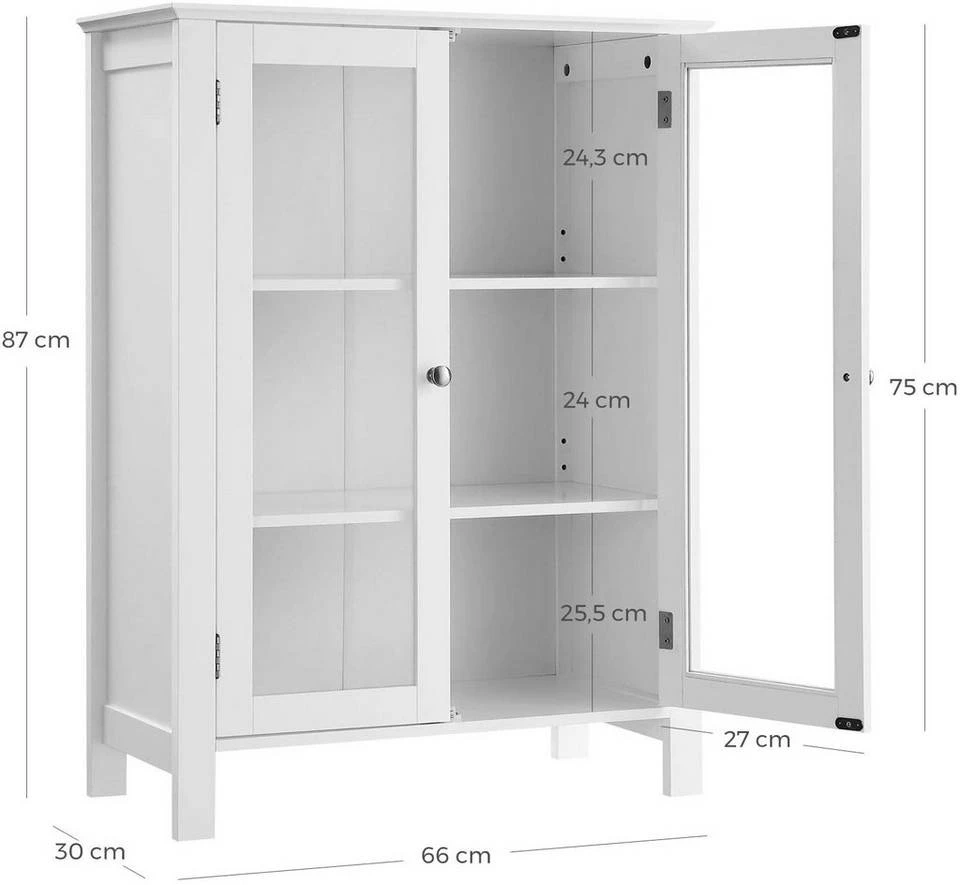 VASAGLE Vitrine »BBC80WT« Küchenschrank, Glasschrank, weiß 8 VASAGLE Vitrine »BBC80WT« Küchenschrank, Glasschrank, weiß – Bild 6