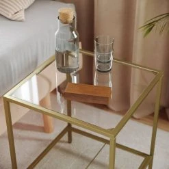VASAGLE Beistelltisch »LGT030W01 LGT030A01«, Couchtisch mit 2 Ebenen, aus Hartglas, Gold-Transparent -Vasagleau Geschaft a6df0d29 0be6 4f40 bd96 15bf4793239c