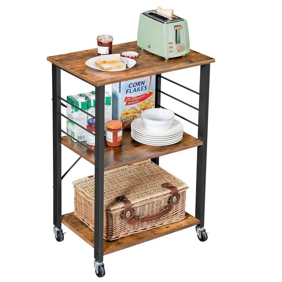 VASAGLE Servierwagen »KKS60XV1«, Küchenwagen, Rollwagen, Standregal mit 3 Regalböden, mit 6 Haken, vintage 8 VASAGLE Servierwagen »KKS60XV1«, Küchenwagen, Rollwagen, Standregal mit 3 Regalböden, mit 6 Haken, vintage – Bild 6