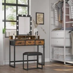 VASAGLE Schminktisch »RVT014A10 RVT014B01«, Frisiertisch, Kosmetiktisch mit Hocker, 10 LED-Glühbirnen, einstellbare Helligkeit Vintagebraun-Schwarz, Weiß-gold -Vasagleau Geschaft a8edb9fb 2cd5 4f86 ab4c 0d78a8cb7c63