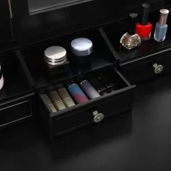 VASAGLE Schminktisch »RDT60WT RDT60BK«, Frisiertisch, Kosmetiktisch mit 3-teiliger Klappspiegel,mit Hocker Schwarz, Wei&szlig; -Vasagleau Geschaft a90aebd6 0061 4cf2 8003 01b0b06714a9