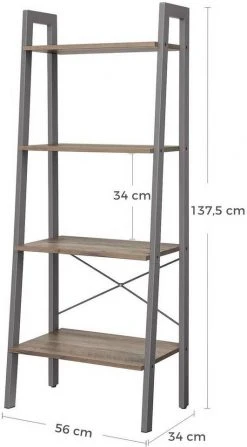 VASAGLE Standregal »LLS44MG LLS44X LLS45X«, Bücherregal, Leiterregal mit 4 Ebenen, vintage Grau -Vasagleau Geschaft a96fcf65 3815 401d af5b a2cdfceb2776