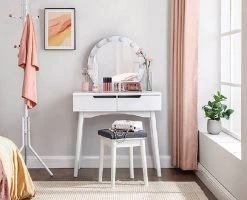 VASAGLE Schminktisch »RDT11WL RDT11BL«, Frisiertisch, Kosmetiktisch, mit Beleuchtung und gepolsterter Hocker Schwarz, Weiß